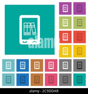 Mobile office multi colored flat icons on plain square backgrounds. Included white and darker icon variations for hover or active effects. Stock Vector