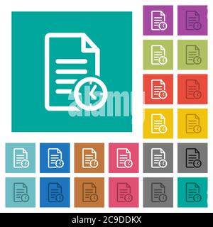Document last modified time multi colored flat icons on plain square backgrounds. Included white and darker icon variations for hover or active effect Stock Vector