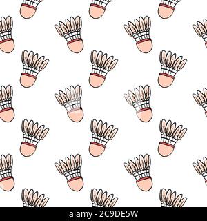 Shuttlecock ball,seamless pattern on white background. Stock Vector