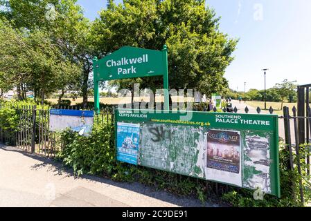 Chalkwell Park in Westcliff on Sea, Southend, Essex, UK. Southend on Sea Borough Council green space in an urban area. Sign at entrance Stock Photo