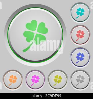 Four leaf clover color icons on sunk push buttons Stock Vector