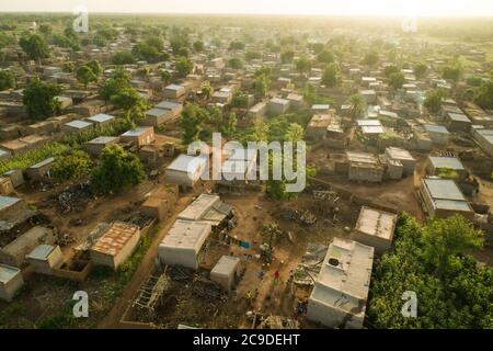 Aerial view of houses in a village in Mouhoun Province, Burkina Faso, West Africa. Stock Photo