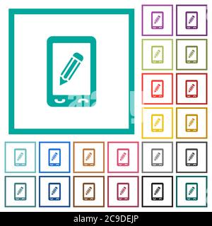 Mobile memo flat color icons with quadrant frames on white background Stock Vector