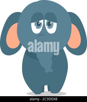 Sad elephant, illustration, vector on white background Stock Vector