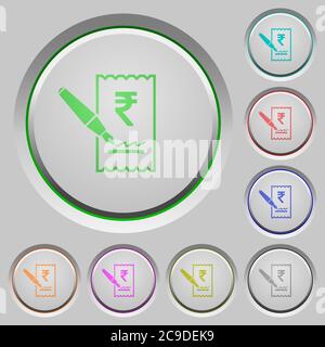 Signing Rupee cheque color icons on sunk push buttons Stock Vector