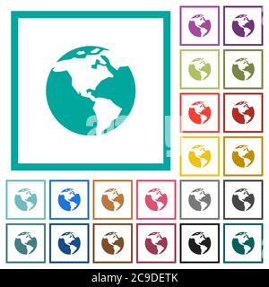 Earth flat color icons with quadrant frames on white background Stock Vector