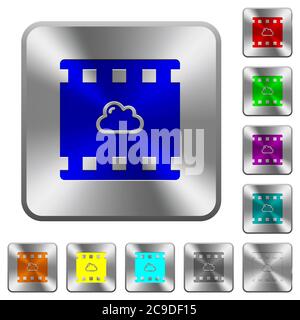 Cloud movie engraved icons on rounded square glossy steel buttons Stock Vector