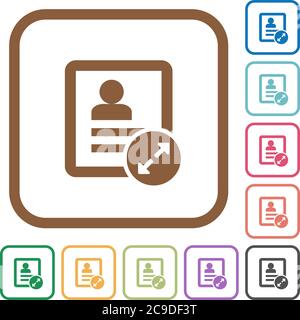 Extend contact simple icons in color rounded square frames on white background Stock Vector