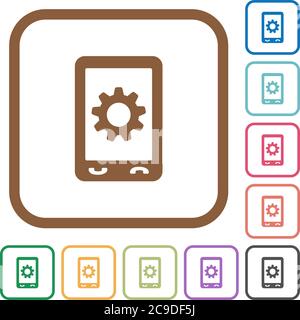 Mobile settings simple icons in color rounded square frames on white background Stock Vector