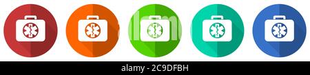 Rescue kit icon set, red, blue, green and orange flat design web buttons isolated on white background, vector illustration Stock Vector