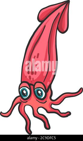 Sad squid, illustration, vector on white background Stock Vector