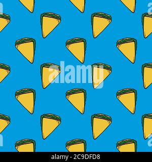 Triangle sandwich ,seamless pattern on blue background. Stock Vector