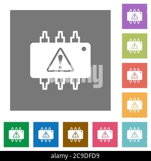 Hardware malfunction flat icons on simple color square backgrounds Stock Vector