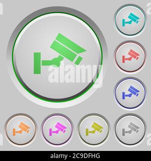 Security camera color icons on sunk push buttons Stock Vector