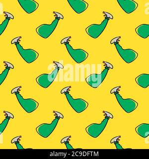 Green spray cleaner ,seamless pattern on yellow background. Stock Vector