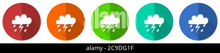 Storm icon set, red, blue, green and orange flat design web buttons isolated on white background, vector illustration Stock Vector