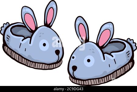 Cute bunny slippers, illustration, vector on white background Stock Vector