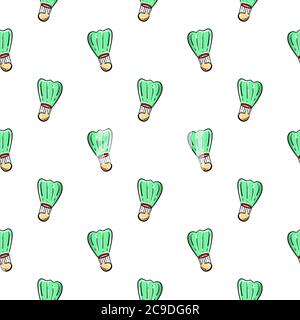 Green shuttlecock ball ,seamless pattern on white background. Stock Vector