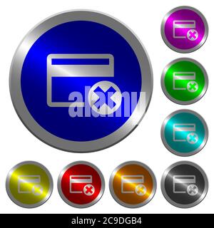 Cancel credit card icons on round luminous coin-like color steel buttons Stock Vector