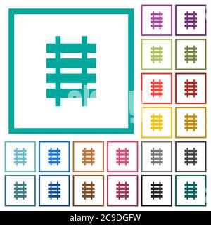 Railroad flat color icons with quadrant frames on white background Stock Vector