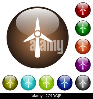 Wind turbine white icons on round color glass buttons Stock Vector