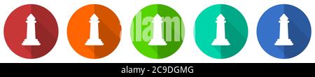 Chess icon set, red, blue, green and orange flat design web buttons isolated on white background, vector illustration Stock Vector