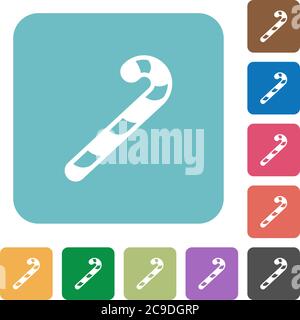 Candy canes white flat icons on color rounded square backgrounds Stock Vector