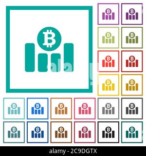 Bitcoin financial graph flat color icons with quadrant frames on white background Stock Vector