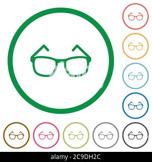 Eyeglasses flat color icons in round outlines on white background Stock Vector