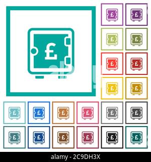 Pound strong box flat color icons with quadrant frames on white background Stock Vector