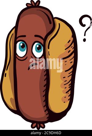 Hot dog thinking, illustration, vector on white background Stock Vector