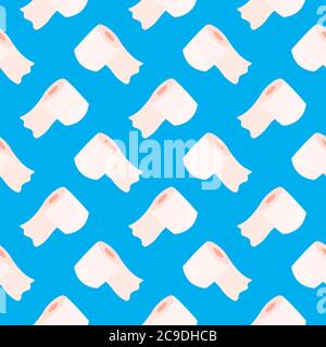 White toilet paper ,seamless pattern on blue background. Stock Vector
