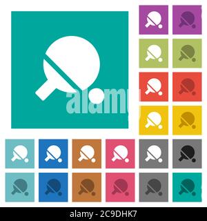 Table tennis multi colored flat icons on plain square backgrounds. Included white and darker icon variations for hover or active effects. Stock Vector
