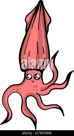 Cute squid, illustration, vector on white background Stock Vector