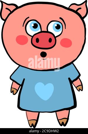Surprised pig, illustration, vector on white background Stock Vector
