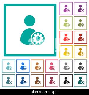 User account settings flat color icons with quadrant frames on white background Stock Vector