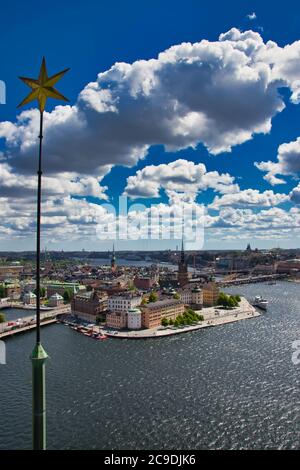 the beautiful view from the stadthuset to the old town stockholms gamla stan Stock Photo