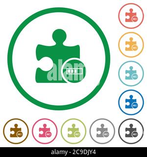 Plugin processing flat color icons in round outlines on white background Stock Vector