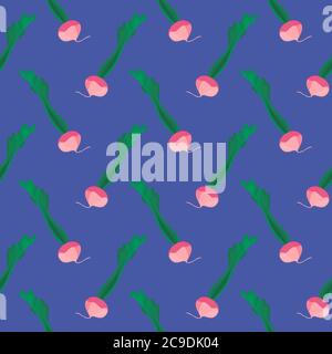 Red turnip ,seamless pattern on dark blue background. Stock Vector