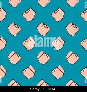 Beige toilet paper ,seamless pattern on blue background. Stock Vector