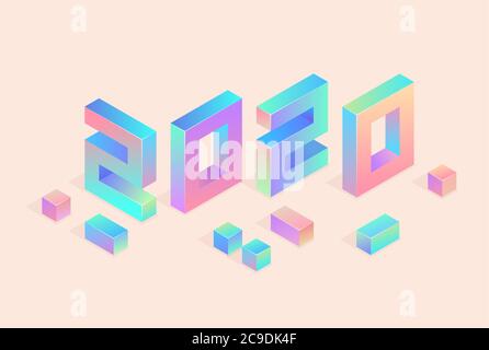 New Year banner design. 2020 isometry greeting card. Design for calendar, greeting cards or print. Stock Vector