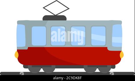 Red tram, illustration, vector on white background Stock Vector