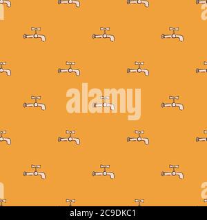 Water tap ,seamless pattern on orange background. Stock Vector