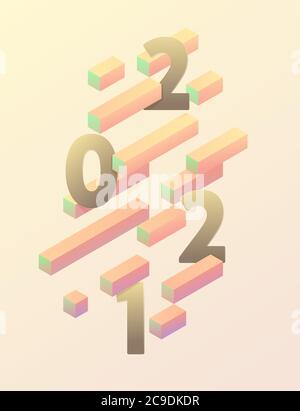2021 Poster New Year. Colorful isometric background design element.  Stock Vector