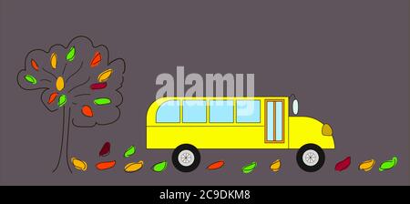 Traditional american school bus illustration on grey background. Stock Vector