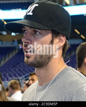Miami, United States Of America. 20th Aug, 2014. MIAMI, FL - AUGUST 19: (EXCLUSIVE COVERAGE) Cuban American actor and former model William Levy and his son Christopher Levy enjoy a night out together at Marlins Park. On August 19, 2014 in Miami, Florida. People: William Levy Credit: Storms Media Group/Alamy Live News Stock Photo