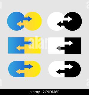 Data transfer logos conceps set. Two transfer arrows in oval, kube, capsule. Black and white and gradient transfer arrows icons Stock Vector