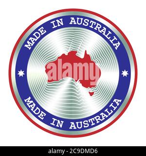 Made in Australia seal or stamp. Round hologram sign for label design and national Australia marketing. Local production icon Stock Vector