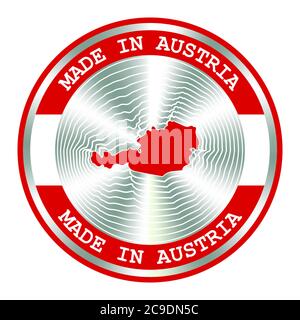Made in Austria seal or stamp. Round hologram sign for label design and national Austria marketing. Local production icon Stock Vector
