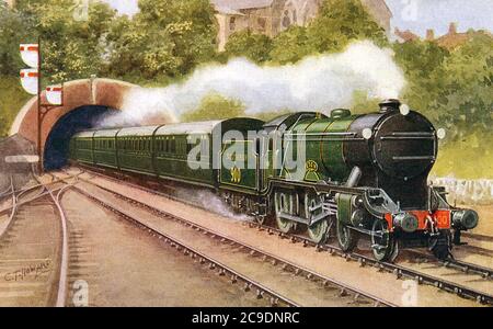 SOUTHERN RAILWAYS  express between Waterloo and Bournemouth in 1926. The locomotive is a Schools Class 'Eton' Stock Photo